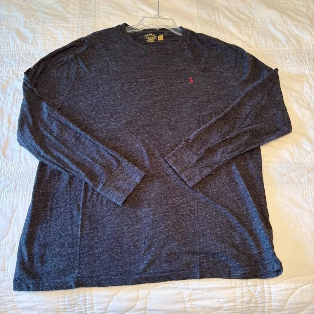 Polo Ralph Lauren T-Shirt Mens XL Grey Cotton Blend Classic Fit Long Sleeve Pony